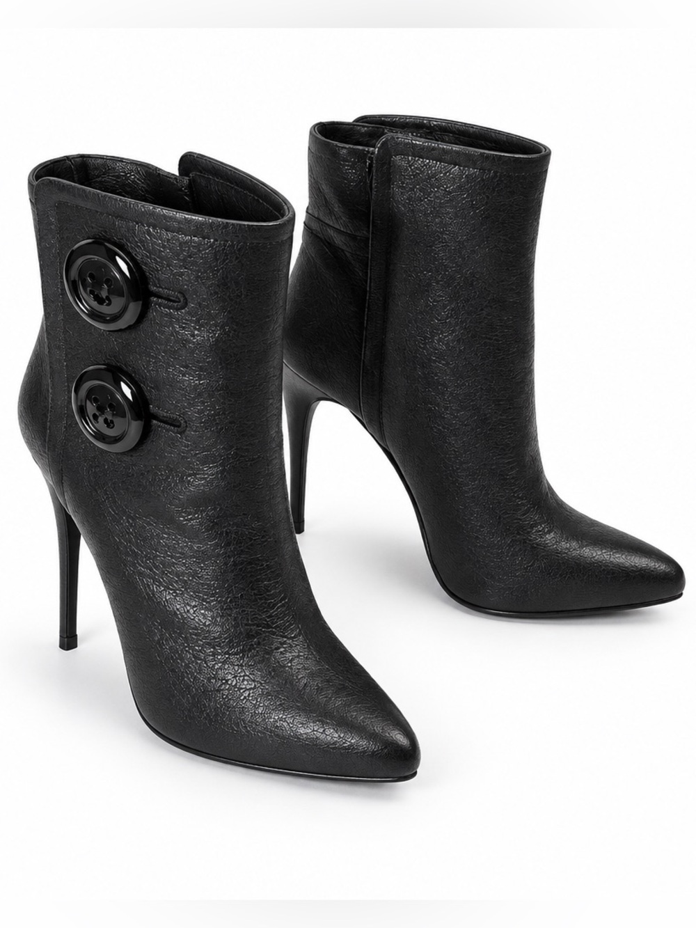 Gianmarco Lorenzi Women’s Black Soft Leather Pointed-Toe Button Ankle Boots